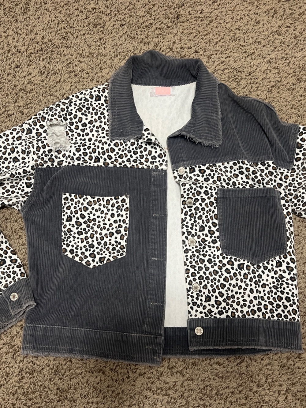 Kids' Black & White Leopard Corduroy Jacket
